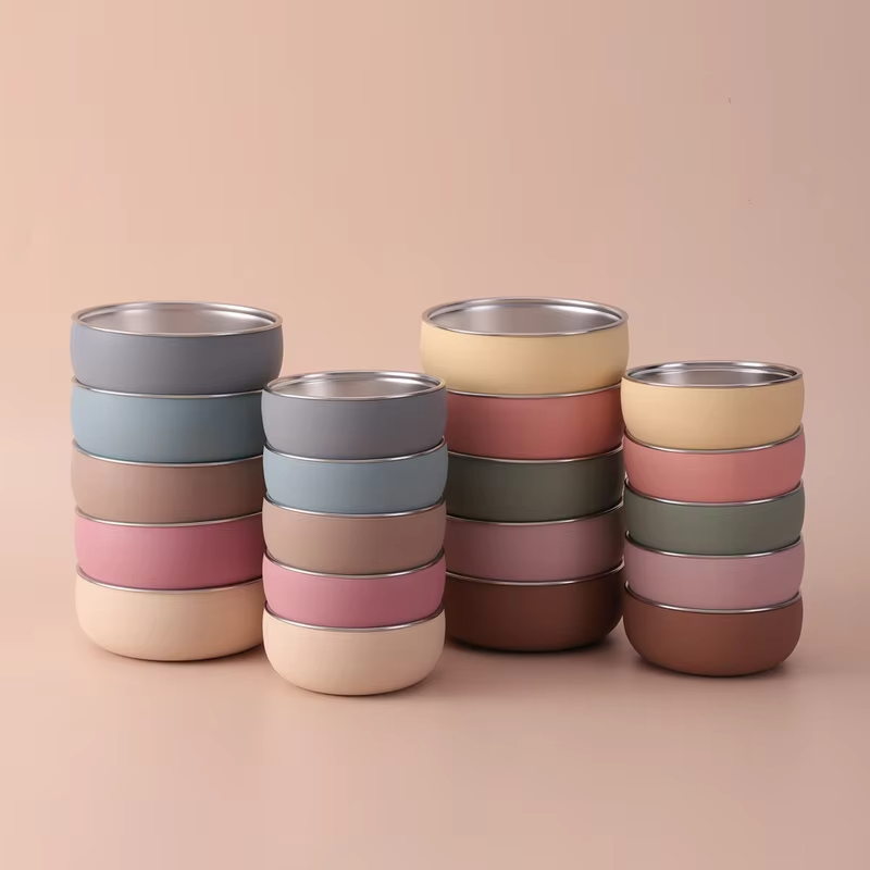 Color Kids 2PCS Stainless Steel Bowl Tableware Set For Baby Feeding Detachable Silicone Food Dish Plate BPA Free Kids Dinnerware