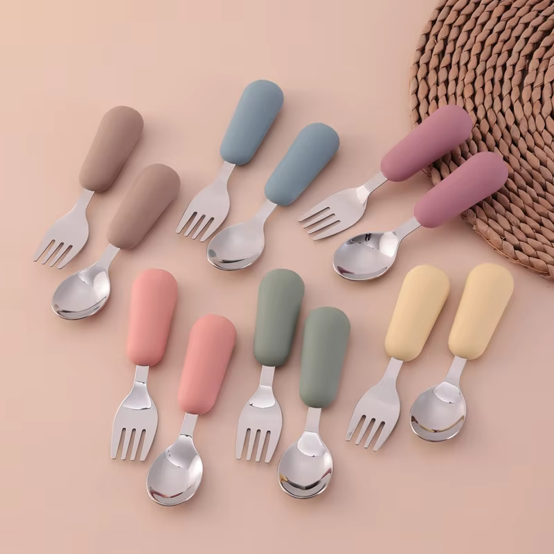 Color Kids 2PCS Stainless Steel Fork Spoon Baby Feeding Set Eco Friendly Toddler Utensil BPA Free Kids Dinnerware Baby Stuff