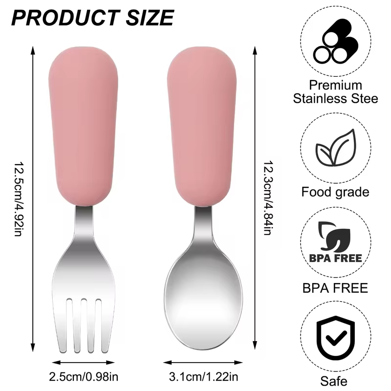 Color Kids 2PCS Stainless Steel Fork Spoon Baby Feeding Set Eco Friendly Toddler Utensil BPA Free Kids Dinnerware Baby Stuff