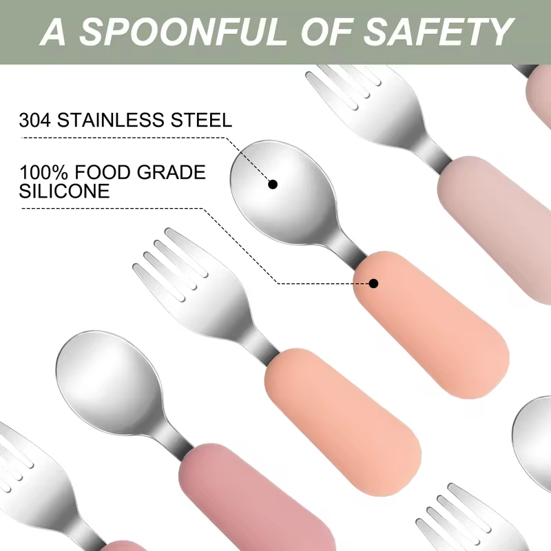 Color Kids 2PCS Stainless Steel Fork Spoon Baby Feeding Set Eco Friendly Toddler Utensil BPA Free Kids Dinnerware Baby Stuff