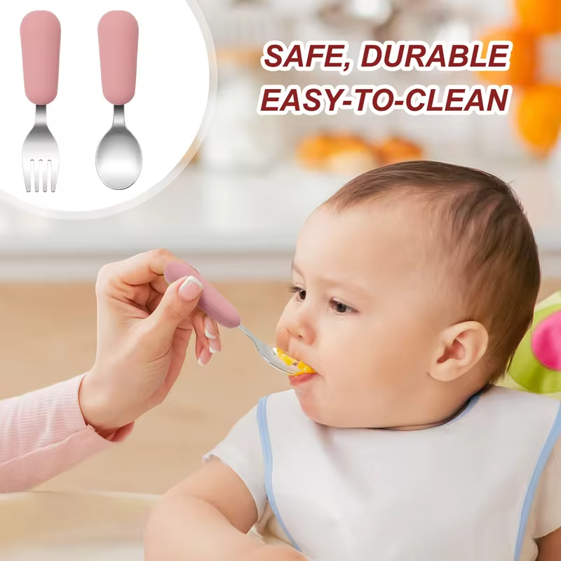 Color Kids 2PCS Stainless Steel Fork Spoon Baby Feeding Set Eco Friendly Toddler Utensil BPA Free Kids Dinnerware Baby Stuff