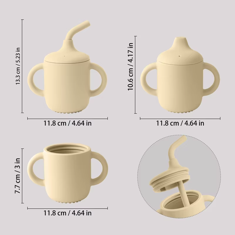 1PCS Two Lids Baby Silicone Straw Cup BPA Free Portable Storage Snack Container Feeding Cup Kids Learning Drink Cup Baby Stuff
