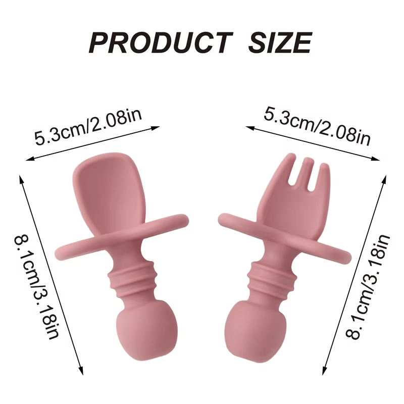 Color Kids 2PCS Silicone Baby Tableware Set Soft Fork Spoon BPA Free Portable Mini Feeding Utensils Spork Training Fork Spoon