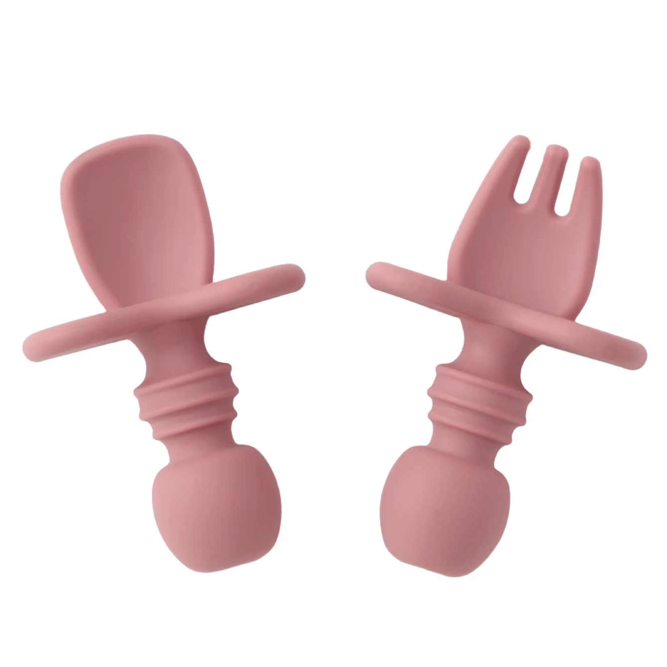 Color Kids 2PCS Silicone Baby Tableware Set Soft Fork Spoon BPA Free Portable Mini Feeding Utensils Spork Training Fork Spoon
